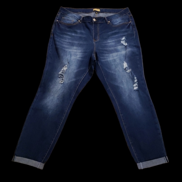 RAW 7 LADIES PLUS SZ 20 DISTRESSED CROPPED ANKLE JEANS - Picture 2 of 13